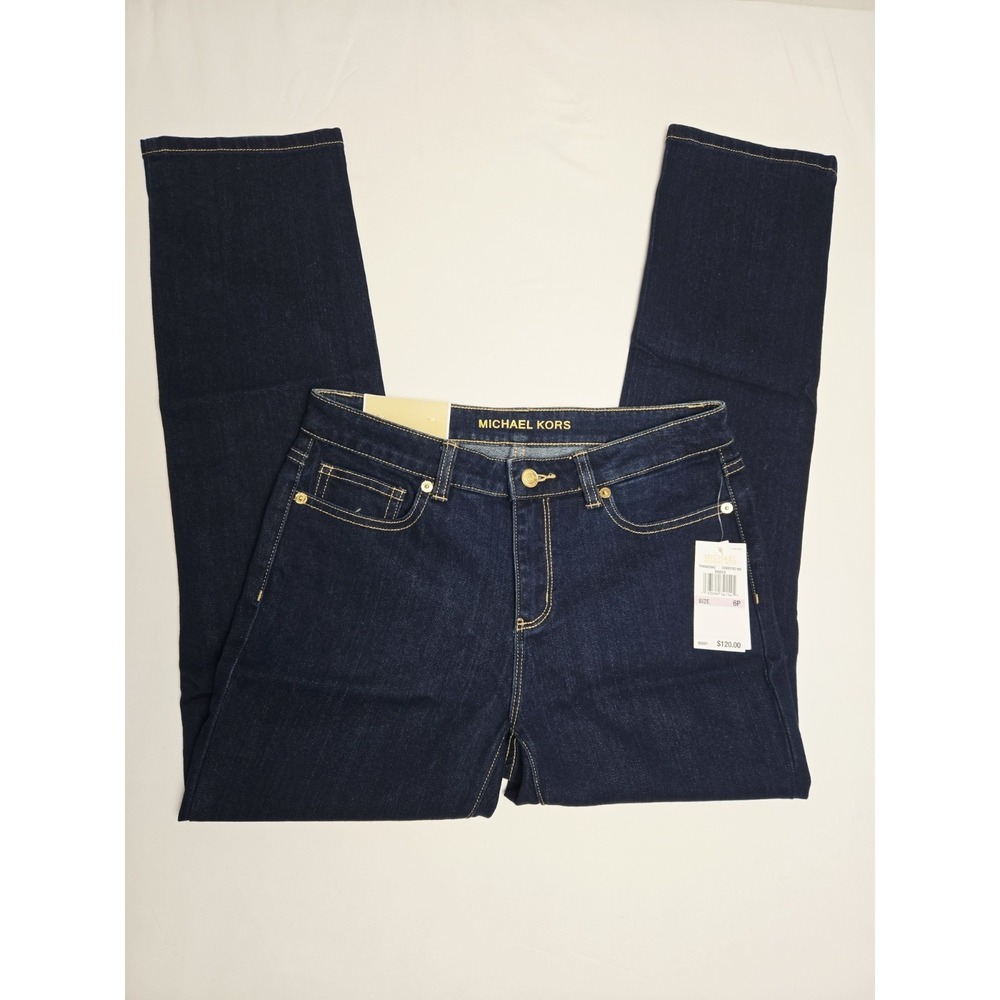 Michael Kors Jeans Womens 6P Blue Dark Wash Izzy Straight Stretch Denim petite‎